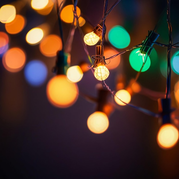 Bokeh e luci a corda retrò sullo sfondo festivo