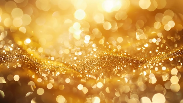 Bokeh luminoso dorato per sfondo di luci natalizie o sfondo natalizio AI generativa