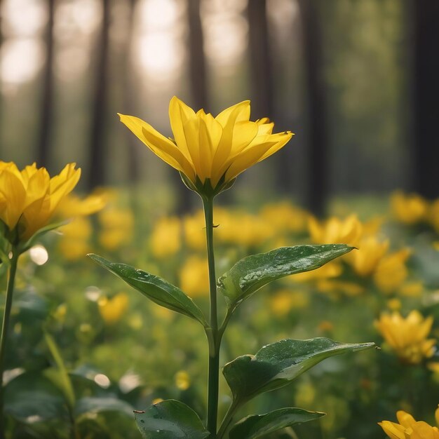 Bokeh naturale all'aperto in toni verdi e gialli