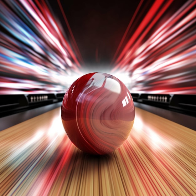 Bola da bowling Arafed su una pista da bowling con motion blurry generative ai