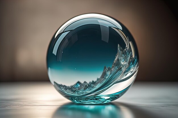 Bola di cristallo trasparente su un tavolo di legno ai generativo