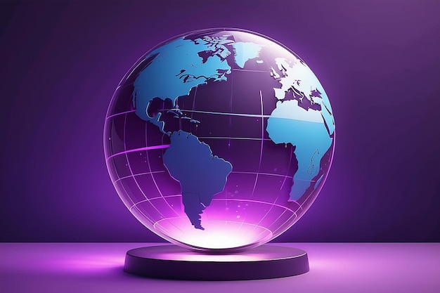 Bola di vetro in raggi di luce sullo sfondo della mappa globale