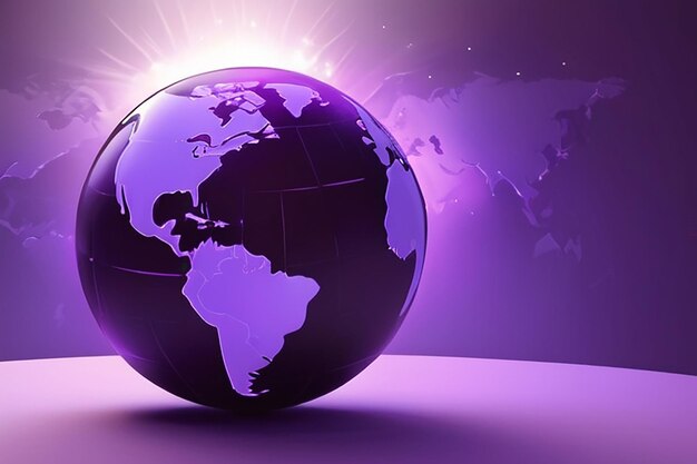 Bola di vetro in raggi di luce sullo sfondo della mappa globale