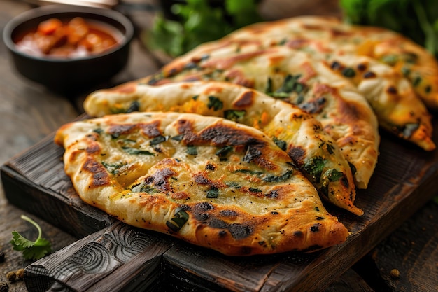 Bolani afgano pane piatto sottile e croccante ripieno di un saporito ripieno di purè di patate e spinaci