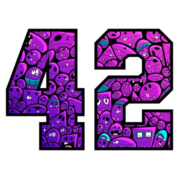 Bold Varsity Style Numbers with Fun Cartoon Doodles Eye Catching Playful Design for Sports And More