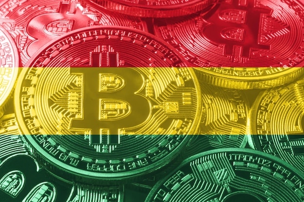 Bolivia bitcoin bandiera, bandiera nazionale criptovaluta concetto sfondo nero