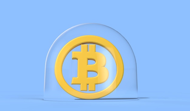 Bolla di criptovaluta Bitcoin. Logo Bitcoin all'interno di una bolla. Rendering 3D.