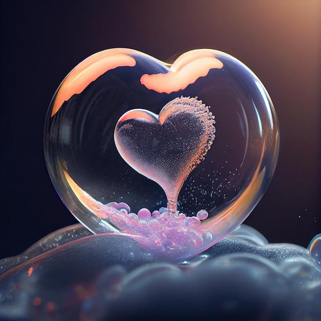 Bolla di sapone cuore concetto scena 3D San Valentino Ai generativa