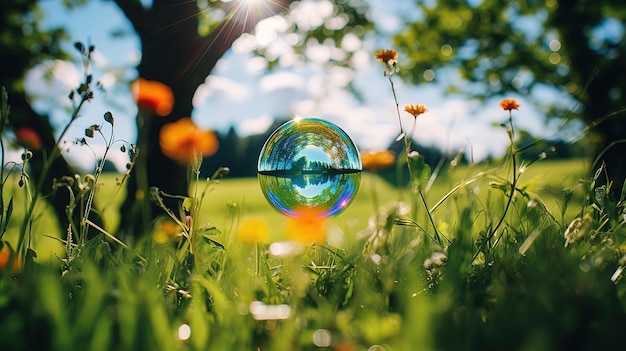 bolla di sfera di vetro con un riflesso del mondo che simboleggia la crisi ambientale