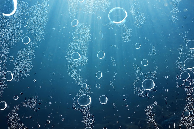 bolle d'aria sott'acqua sfondo blu, immersioni in profondità oceaniche