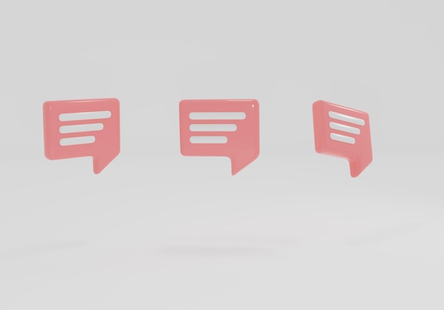 Bolle di chat 3D minime sul concetto rosa di messaggi sui social media Illustrazione di rendering 3d