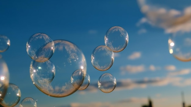 Bolle di sapone contro un cielo blu