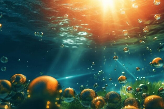 Bolle di sapone galleggianti nell'acqua Illustrazione 3D di bolle di sapone galleggianti nell'acqua