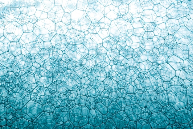bolle di sapone macro bluIl macro primo piano delle bolle di sapone sembra un'immagine scientifica della cella