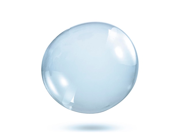 Bolle di sapone o d'acqua trasparenti su uno sfondo bianco
