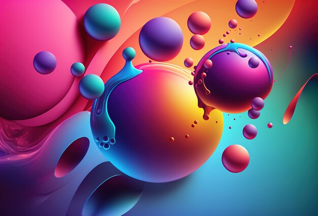 Bolle di vernice Fluido grafico Neon rosa viola ciano blu gradiente di colore inchiostro sfera rotonda goccia d'acqua