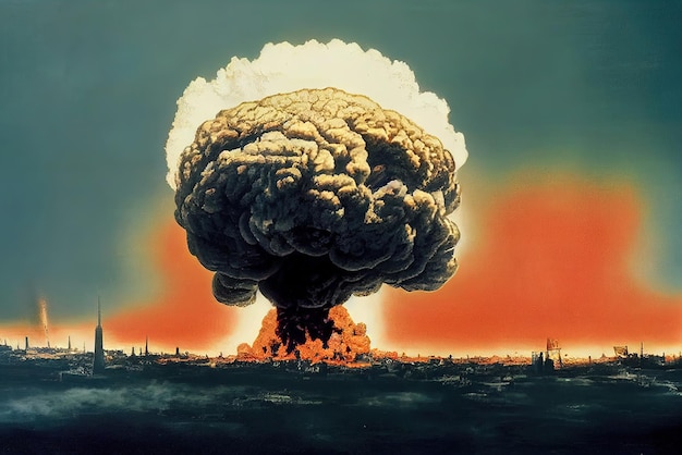 Bomba atomica nella città Simbolo della fine della guerra del mondo Esplosione nucleare Catastrofe illustrazione 3d