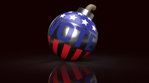 Bomba con voto di testo e rendering 3d bandiera americana