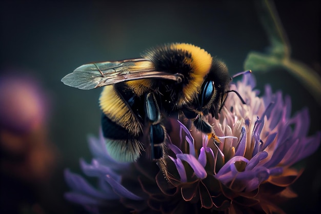 Bombo che raccoglie polline dal fiore di protea ai generativo