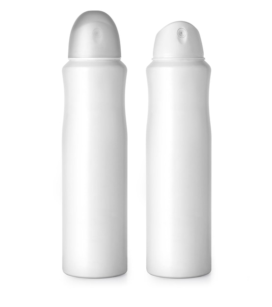 Bomboletta spray bianca vuota isolata su sfondo bianco
