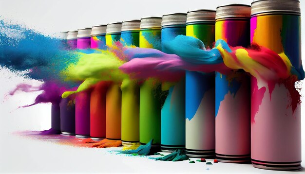 Bombolette spray colorate su sfondo bianco ai generativo