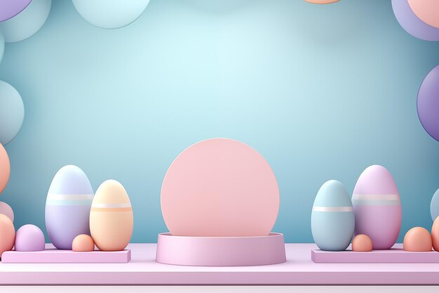 Bonna Pasqua banner design d uova con orecchie di coniglietto su podi cilindrici scena minima