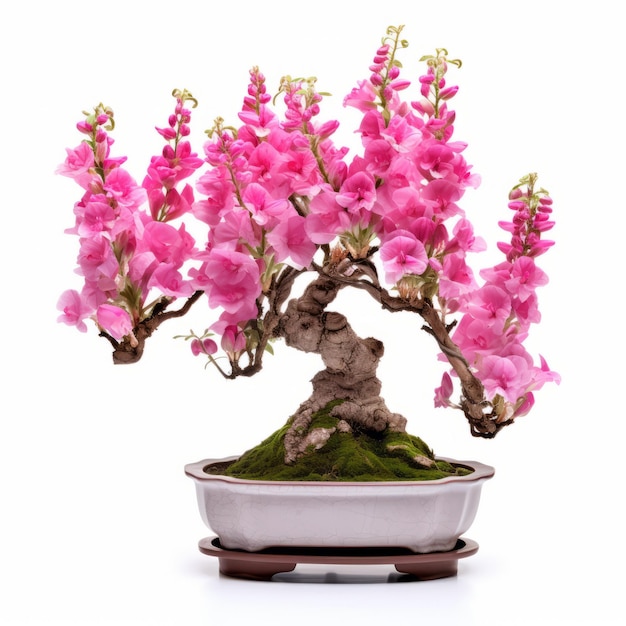 Bonsai a fiore rosa una fusione di artigianato americano e stile della dinastia Shang