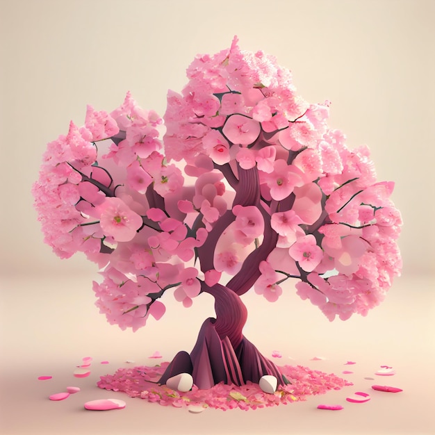 Bonsai in fiore di ciliegio bellissimo sakura rosa albero in miniatura 3d rendering