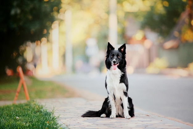 Border Collie cane che cammina in città cane in passeggiata cane intelligente stile di vita