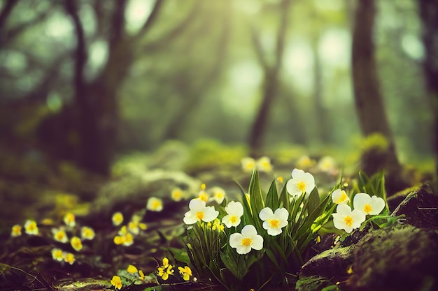 Bordi della foresta con bellissimi fiori selvatici tempo di nuova vita motivi naturali