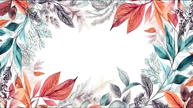 Bordo autunnale con foglie colorate acquerello isolato illustrazione su sfondo bianco