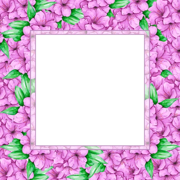 Bordo cornice azalea viola acquerello disegnato a mano isolato su sfondo bianco Può essere utilizzato per la decorazione di poster di cartoline di invito e altri prodotti stampati