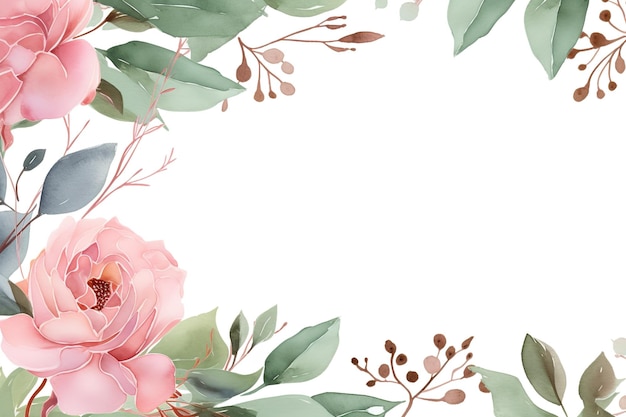 Bordo cornice floreale dell'acquerello con foglie e rose