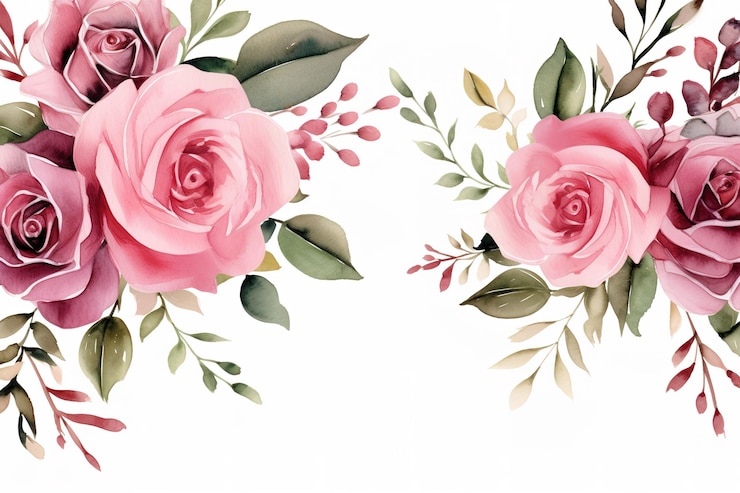 Foto bordo cornice floreale dell'acquerello con foglie e rose