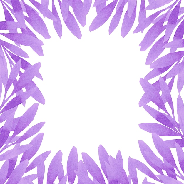 Bordo cornice foglie astratte viola Acquerello disegnato a mano isolato su sfondo bianco Può essere utilizzato per banner di invito e altri prodotti stampati