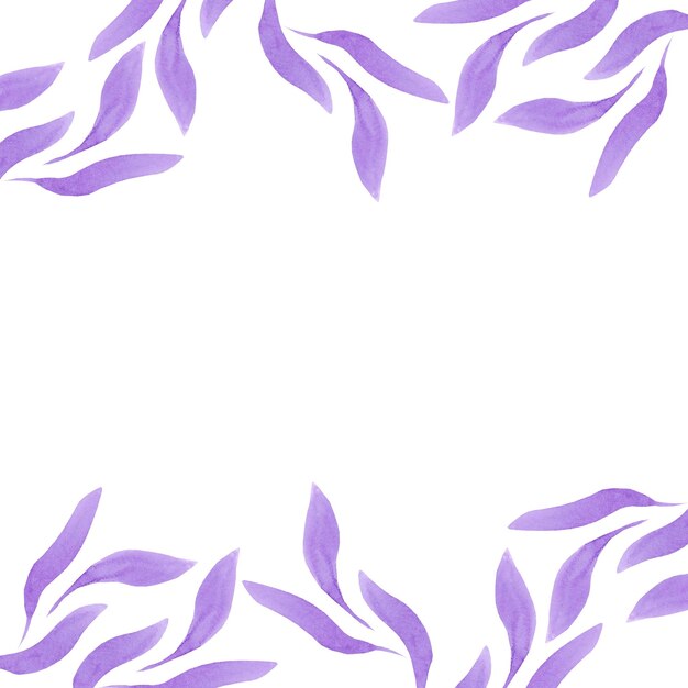 Bordo cornice foglie astratte viola Acquerello disegnato a mano isolato su sfondo bianco Può essere utilizzato per banner di invito e altri prodotti stampati