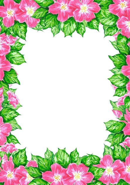 Bordo della cornice in fiore di melo rosa acquerello disegnato a mano isolato su sfondo bianco Può essere utilizzato per la decorazione di libri con poster di cartoline di invito e altri prodotti stampati