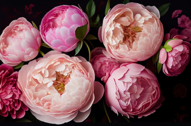 Bordo di peonie rosa