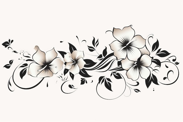 Bordo floreale di eleganza sbocciante in clipart in bianco e nero