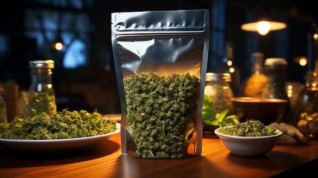 Borsa a cerniera di cannabis confezionata in negozio Generative Ai