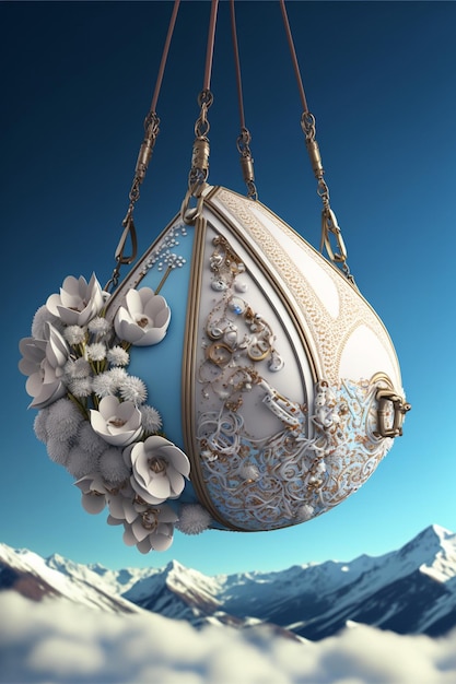 Borsa bianca con fiori appesi da essa generativa ai