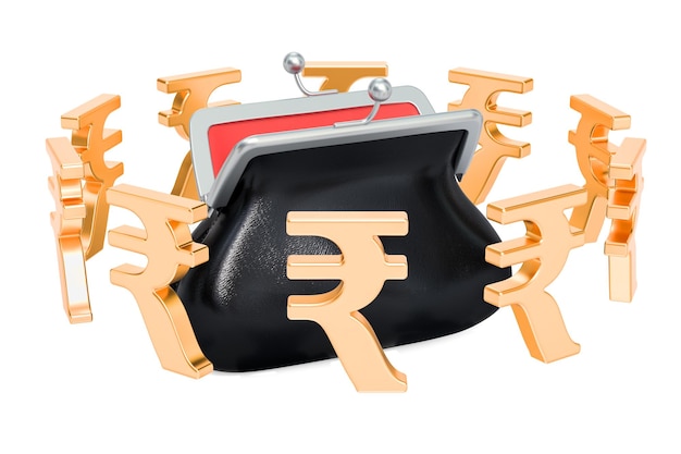 Borsa con simboli della rupia attorno al rendering 3D