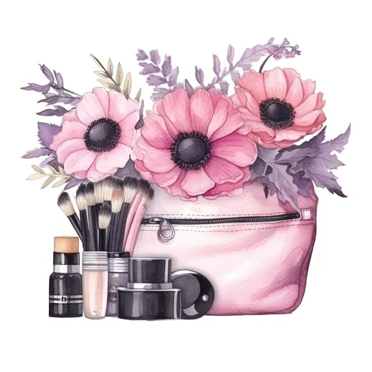 Borsa cosmetica rosa Illustrazione ad acquerello AI GenerativexA