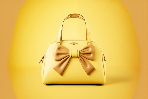 Borsa da donna beige giovanile con fiocco su sfondo giallo