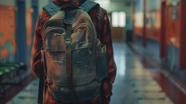 Borsa da scuola dietro la scuola