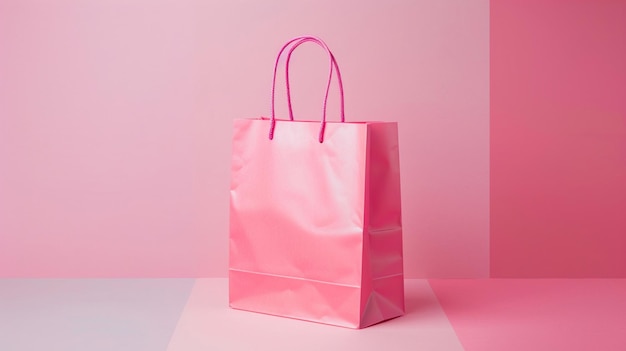 Borsa da spesa rosa minimalista su uno sfondo a due colori