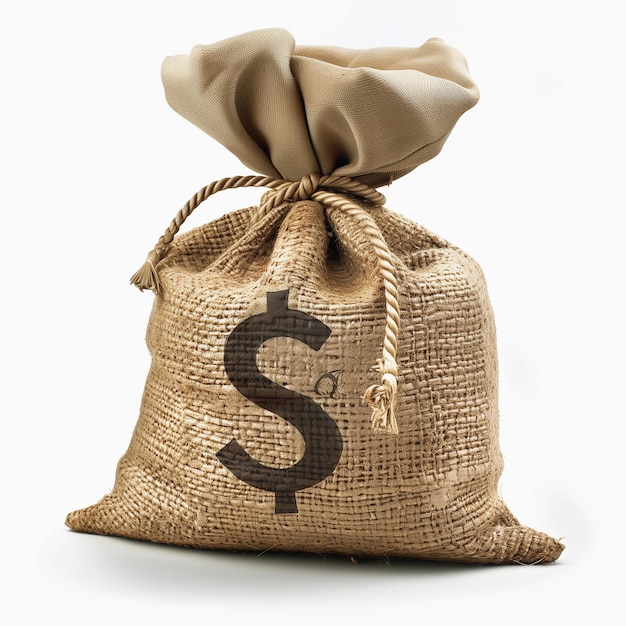 Borsa del denaro in burlap con corda e segno del dollaro