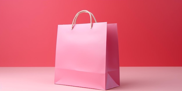 Borsa della spesa in carta su sfondo rosa Concetto di consegna della vendita dello shopping AI generativa