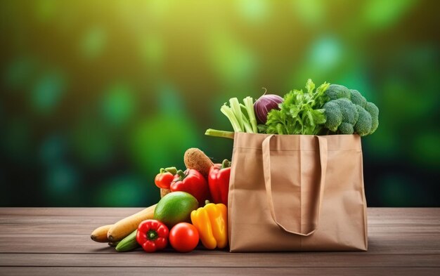 Borsa della spesa piena di verdure e frutta fresche