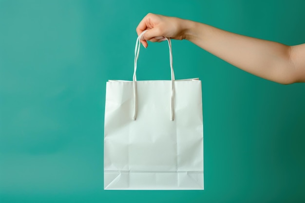 borsa di carta da spesa bianca a mano femminile modello di borsa per il marchio